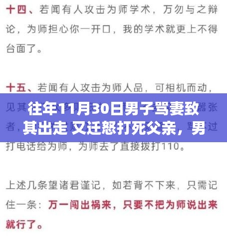 家庭暴力悲剧再现，男子骂妻出走后迁怒打死父亲，深度剖析事件背后的暴力根源