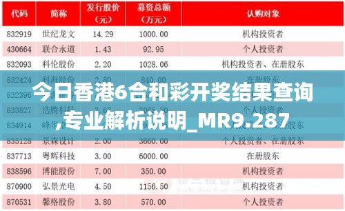 今日香港6合和彩开奖结果查询,专业解析说明_MR9.287