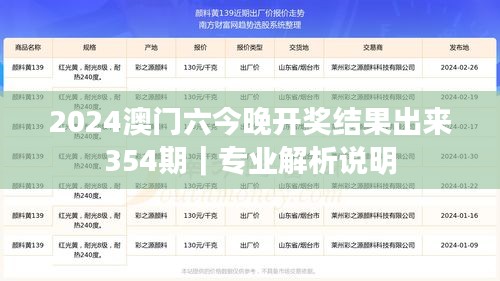 2024澳门六今晚开奖结果出来354期｜专业解析说明