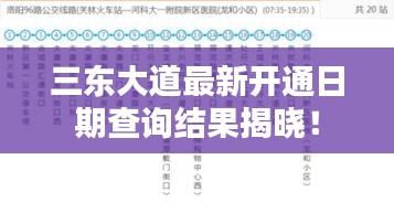 三东大道最新开通日期查询结果揭晓！