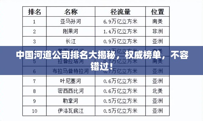 中国河道公司排名大揭秘，权威榜单，不容错过！