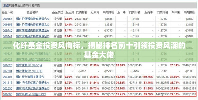 化纤基金投资风向标，揭秘排名前十引领投资风潮的基金大佬