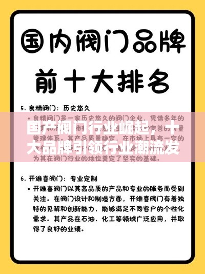 国产阀门行业崛起，十大品牌引领行业潮流发展